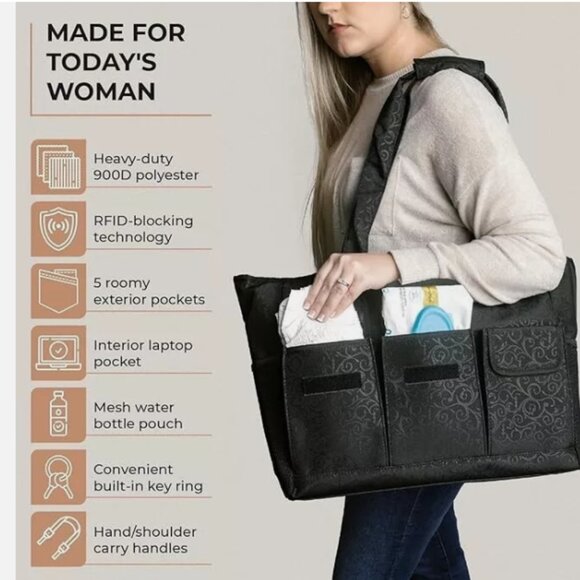 NEW ZERO GRID Trip Travel Extra Large Tote Bag Windsor  Black Brown Indigo - Picture 3 of 16